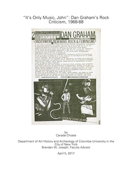 “It's Only Music, John”: Dan Graham's Rock Criticism, 1968-88