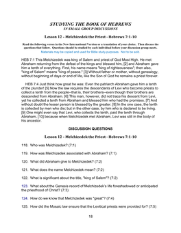 Lesson 12 - Melchizedek the Priest - Hebrews 7:1-10