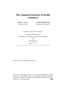 The Argument Structure of Siraiki Causatives