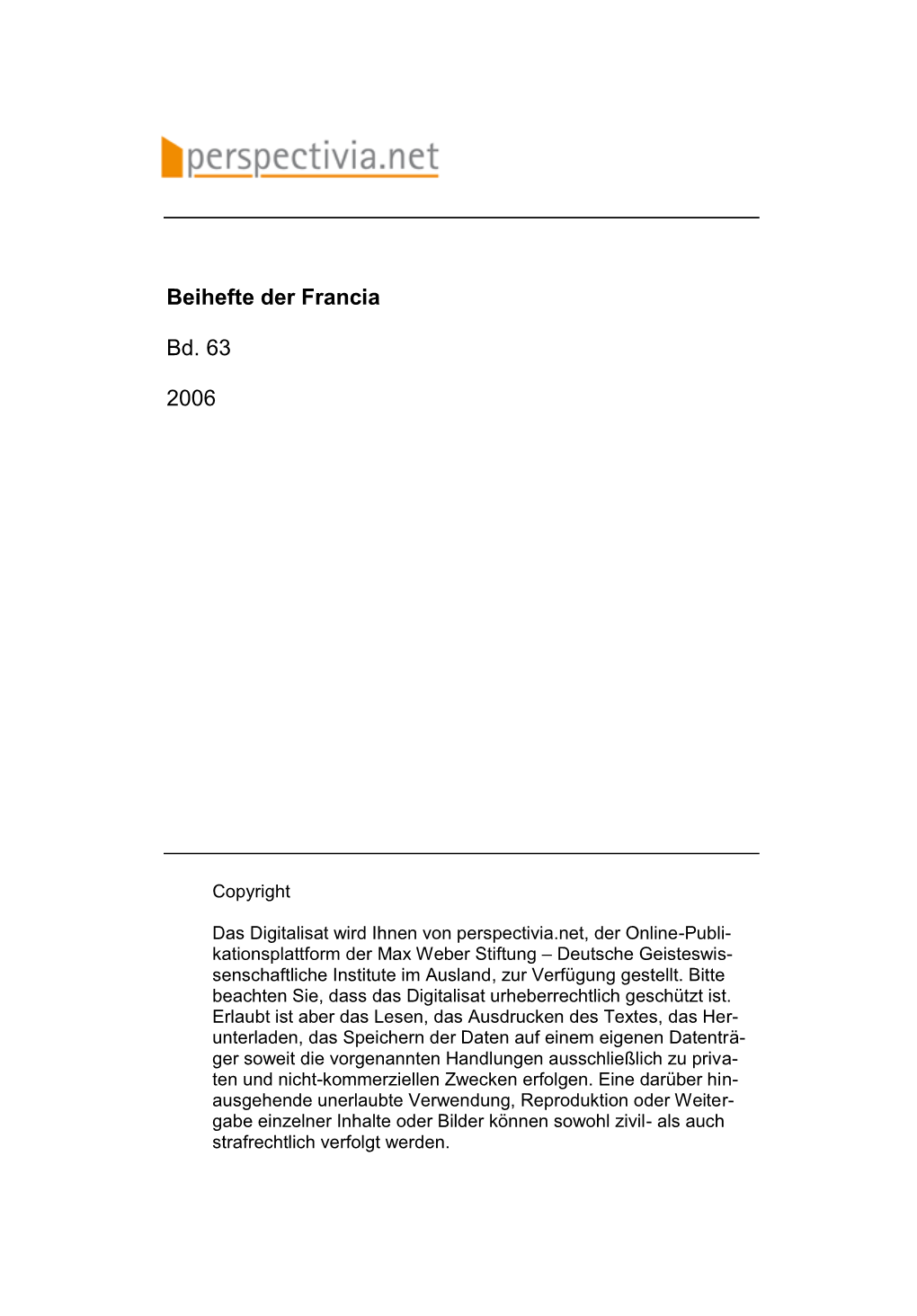 Beihefte Der Francia Bd. 63 2006