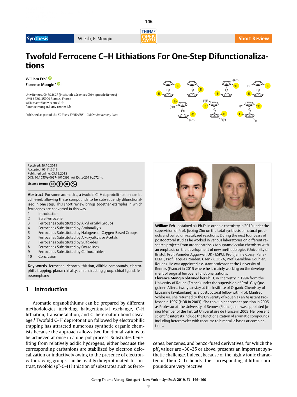 Twofold Ferrocene C–H Lithiations for One-Step Difunctionaliza- Tions