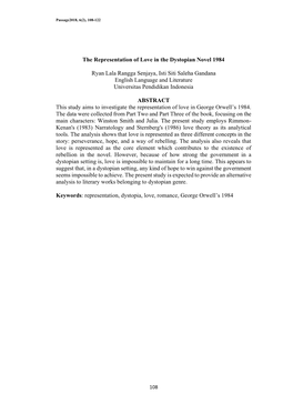 The Representation of Love in the Dystopian Novel 1984 Ryan Lala Rangga Senjaya, Isti Siti Saleha Gandana English Language and L