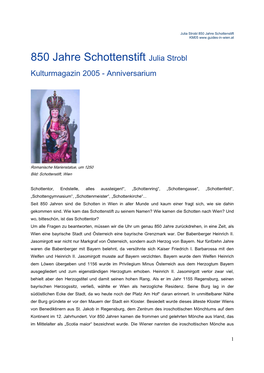 850 Jahre Schottenstift Julia Strobl Kulturmagazin 2005 - Anniversarium