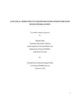 Analytical Approaches to Assessing Recovery Options for Snake River Chinook Salmon