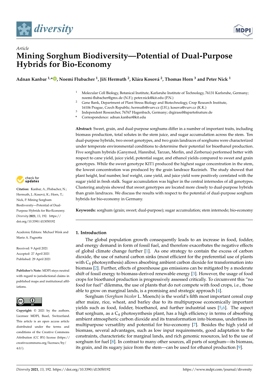 Mining Sorghum Biodiversity—Potential of Dual-Purpose Hybrids for Bio-Economy