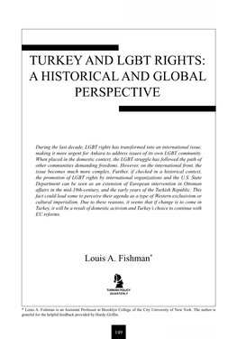 Turkey and Lgbt Rights: a Historical and Global Perspective