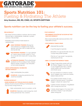 Sports Nutrition 101: Fueling & Hydrating the Athlete Amy Goodson, MS, RD, CSSD, LD, SPORTS DIETITIAN