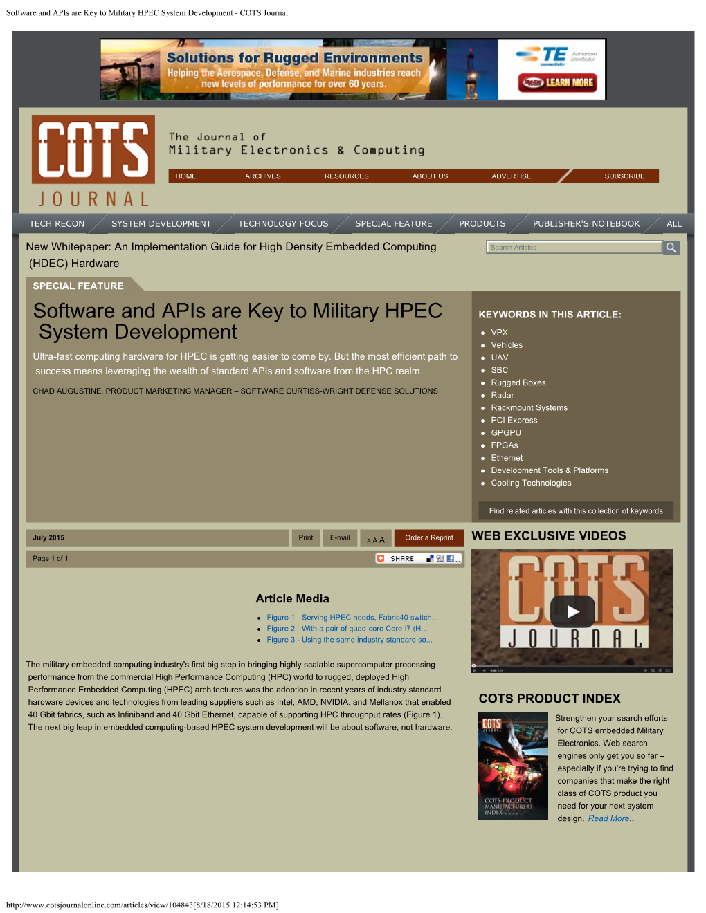 Software and Apis Are Key to Military HPEC System Development - COTS Journal