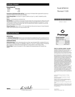 Exonuclease III Product Information Protocol 9PIM181