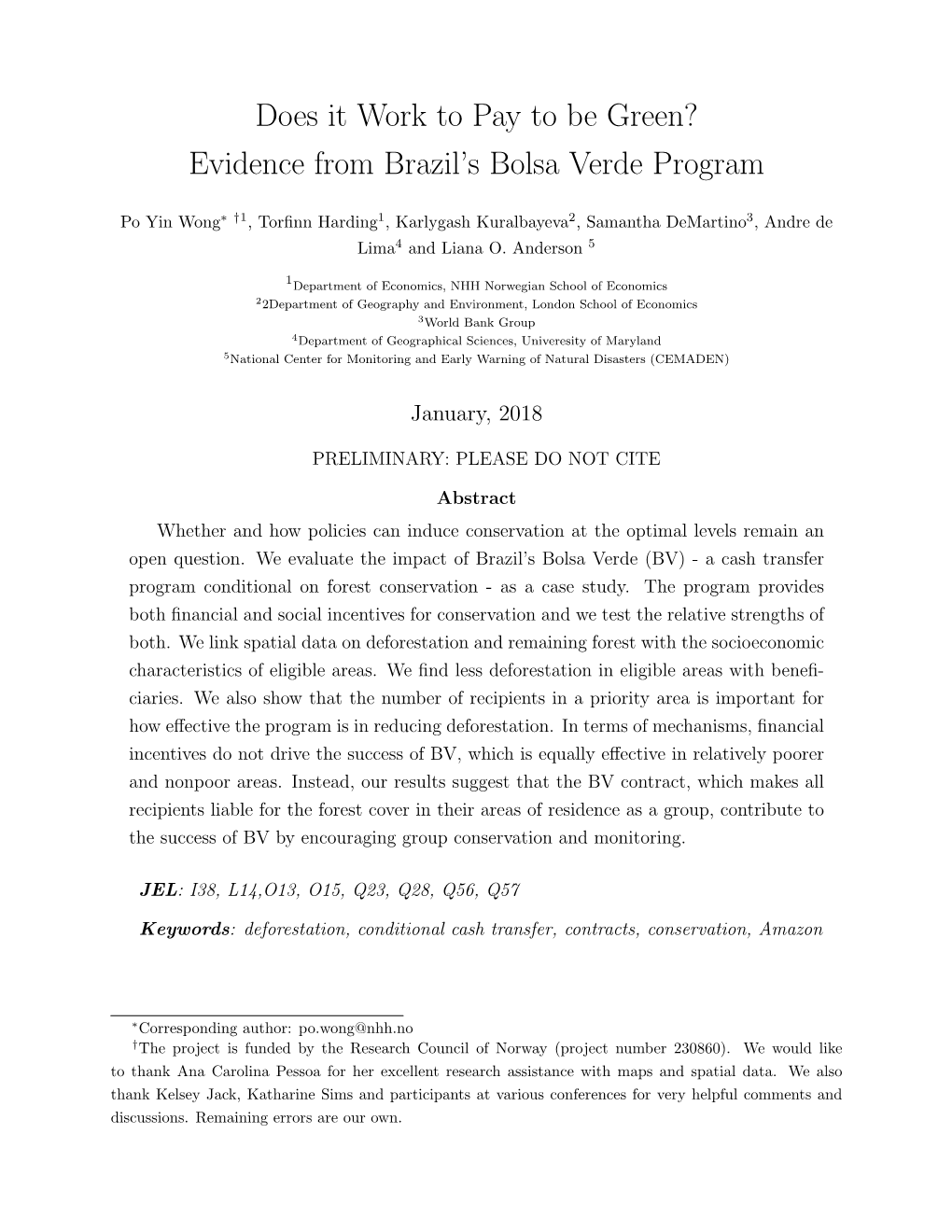 Evidence from Brazil's Bolsa Verde Program