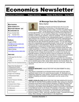 Economics Newsletter Department of Economics Rutgers University Number 45 New Series Spring 2006