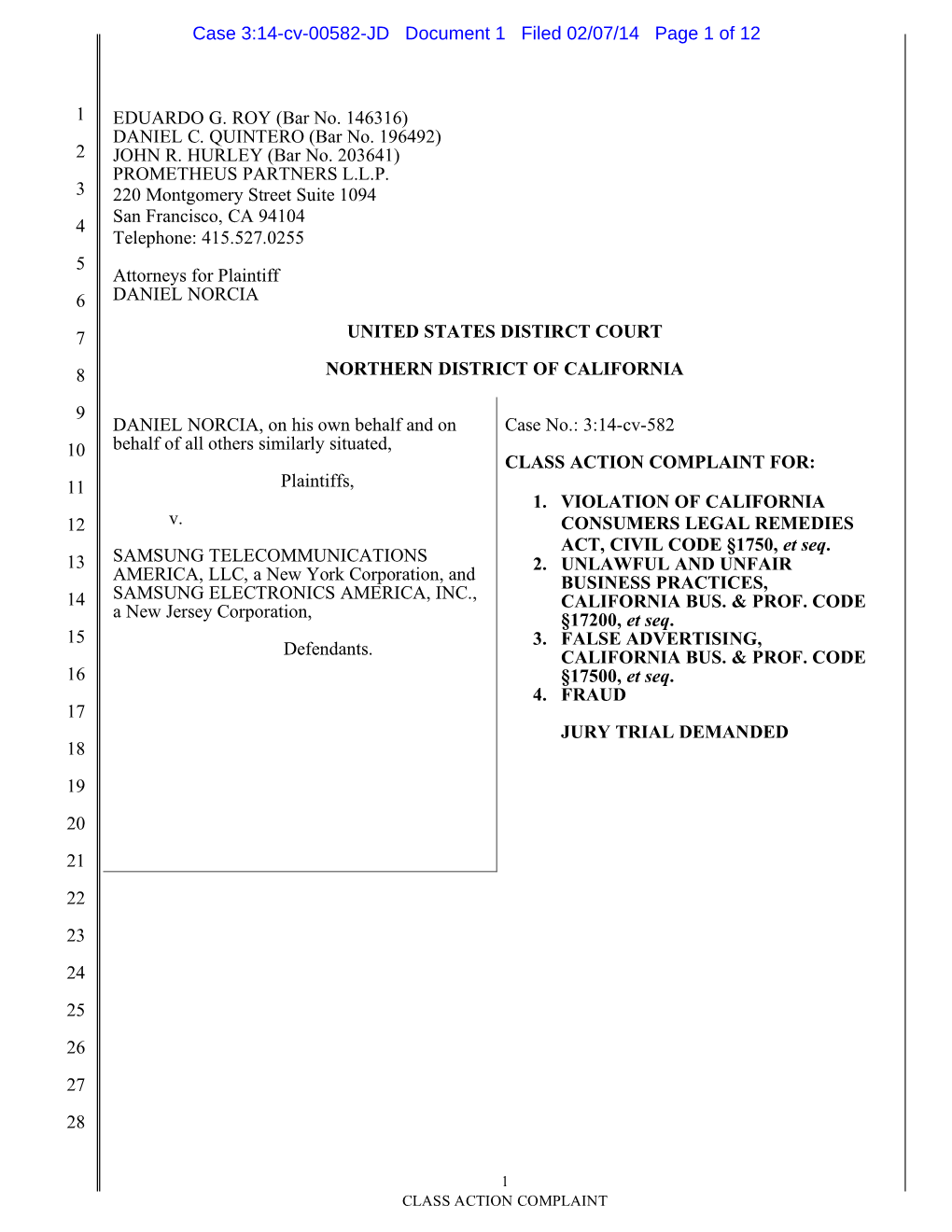 Case 3:14-Cv-00582-JD Document 1 Filed 02/07/14 Page 1 of 12