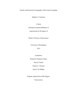 Genetic and Functional Cartography of the Central Amygdala Matthew T