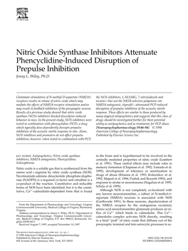 Nitric Oxide Synthase Inhibitors Attenuate Phencyclidine-Induced Disruption of Prepulse Inhibition Jenny L