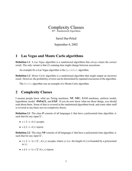 Complexity Classes 497 - Randomized Algorithms
