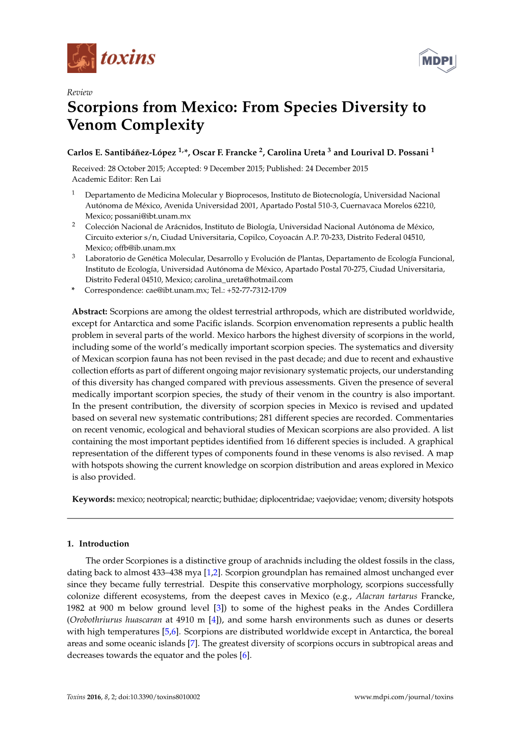 Scorpions from Mexico: from Species Diversity to Venom Complexity