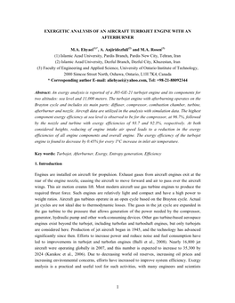 Exergetic Analysis of an Aircraft Turbojet Engine with After Burner