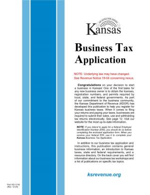 Pub. KS-1216 Business Tax Application and Instructions Rev. 12