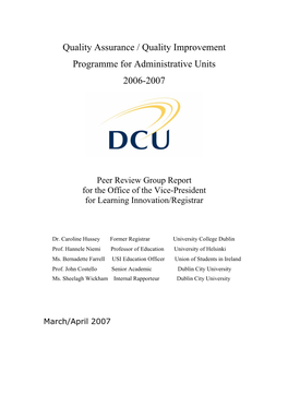 Quality Assurance / Quality Improvement Programme for Administrative Units 2006-2007