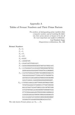 Appendix a Tables of Fermat Numbers and Their Prime Factors