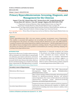 Primary Hyperaldosteronism: Screening, Diagnosis, and Management for the Clinician Eugene T