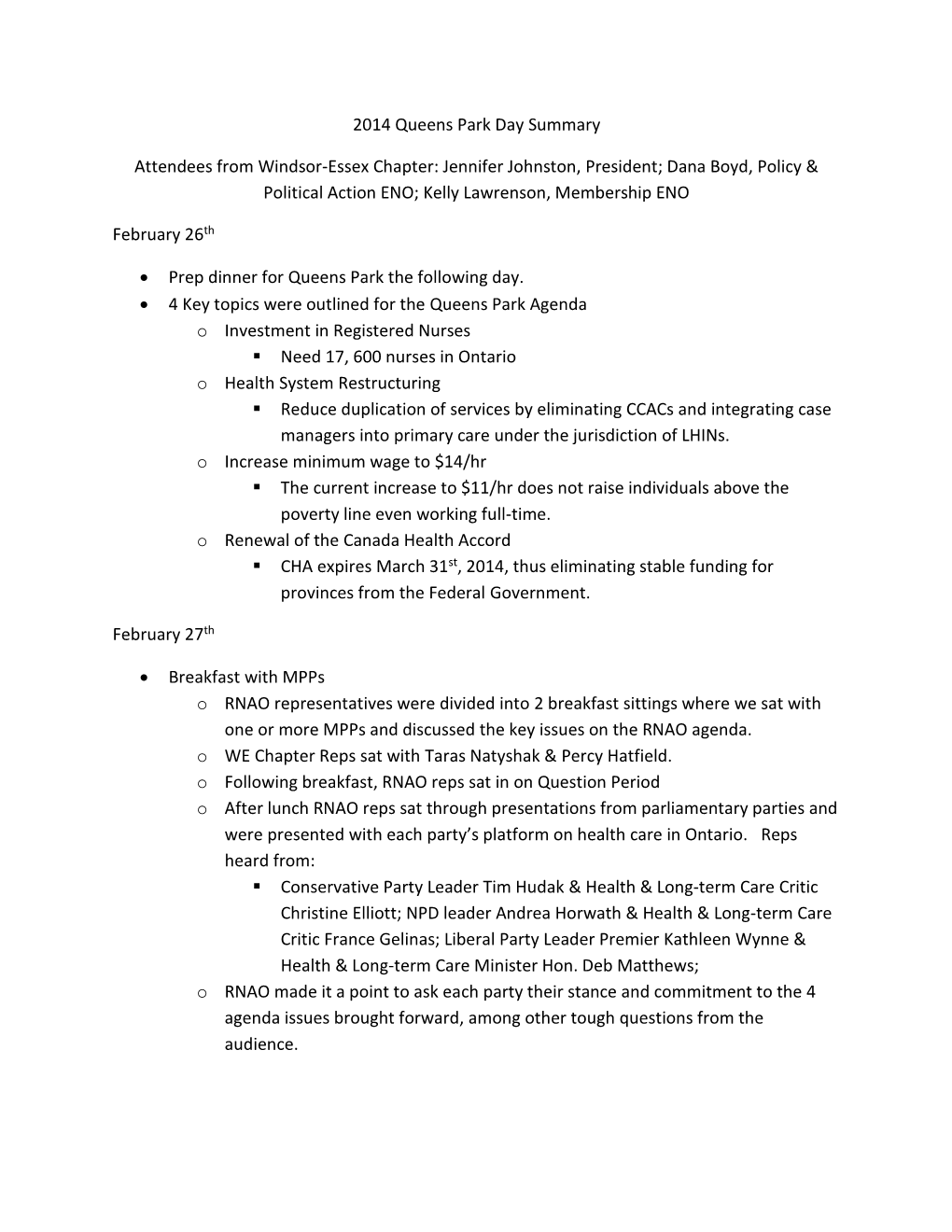 2014 Queens Park Day Summary Attendees from Windsor