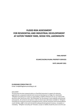 Flood Risk Assessment for Residential and Industrial Developement at Aston Timber Yard, Sedge Fen, Lakenheath