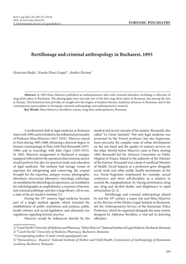 Bertillonage and Criminal Anthropology in Bucharest, 1893