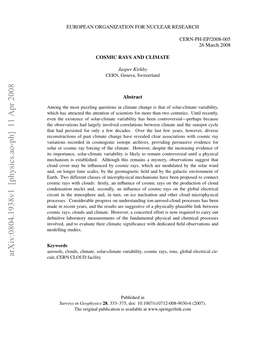 Arxiv:0804.1938V1 [Physics.Ao-Ph] 11 Apr 2008 Cuit, CERN CLOUD Facility