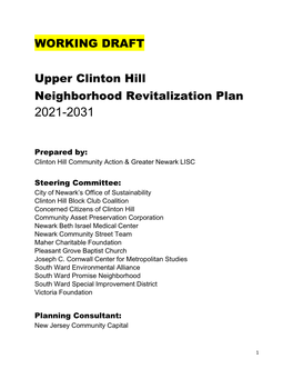 WORKING DRAFT Upper Clinton Hill Neighborhood Revitalization Plan