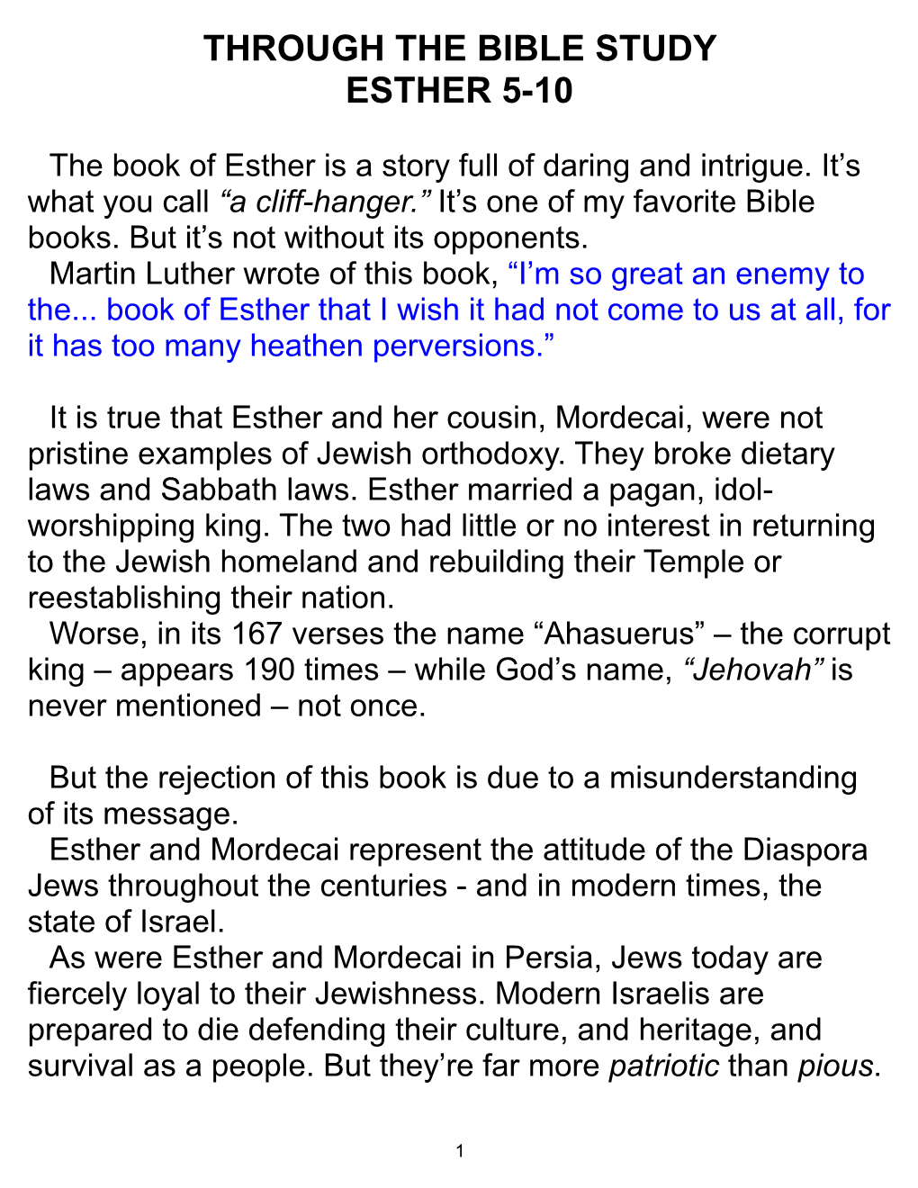 Through the Bible Study Esther 5-10