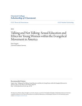 Sexual Education and Ethics for Young Women Within the Evangelical Movement in America Kate Sargent Claremont Graduate University