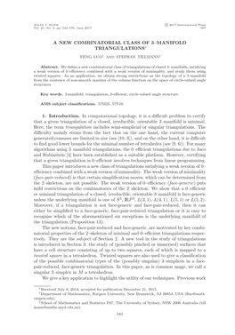 A New Combinatorial Class of 3–Manifold Triangulations 1