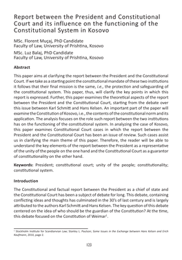 Report Between the President and Constitutional Court and Its Influence on the Functioning of the Constitutional System in Kosovo Msc