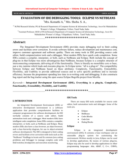 EVALUATION of IDE DEBUGGING TOOLS: ECLIPSE VS NETBEANS 1Mrs