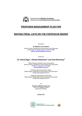 Proposed Management Plan for Baiting Feral Cats on the Fortescue Marsh