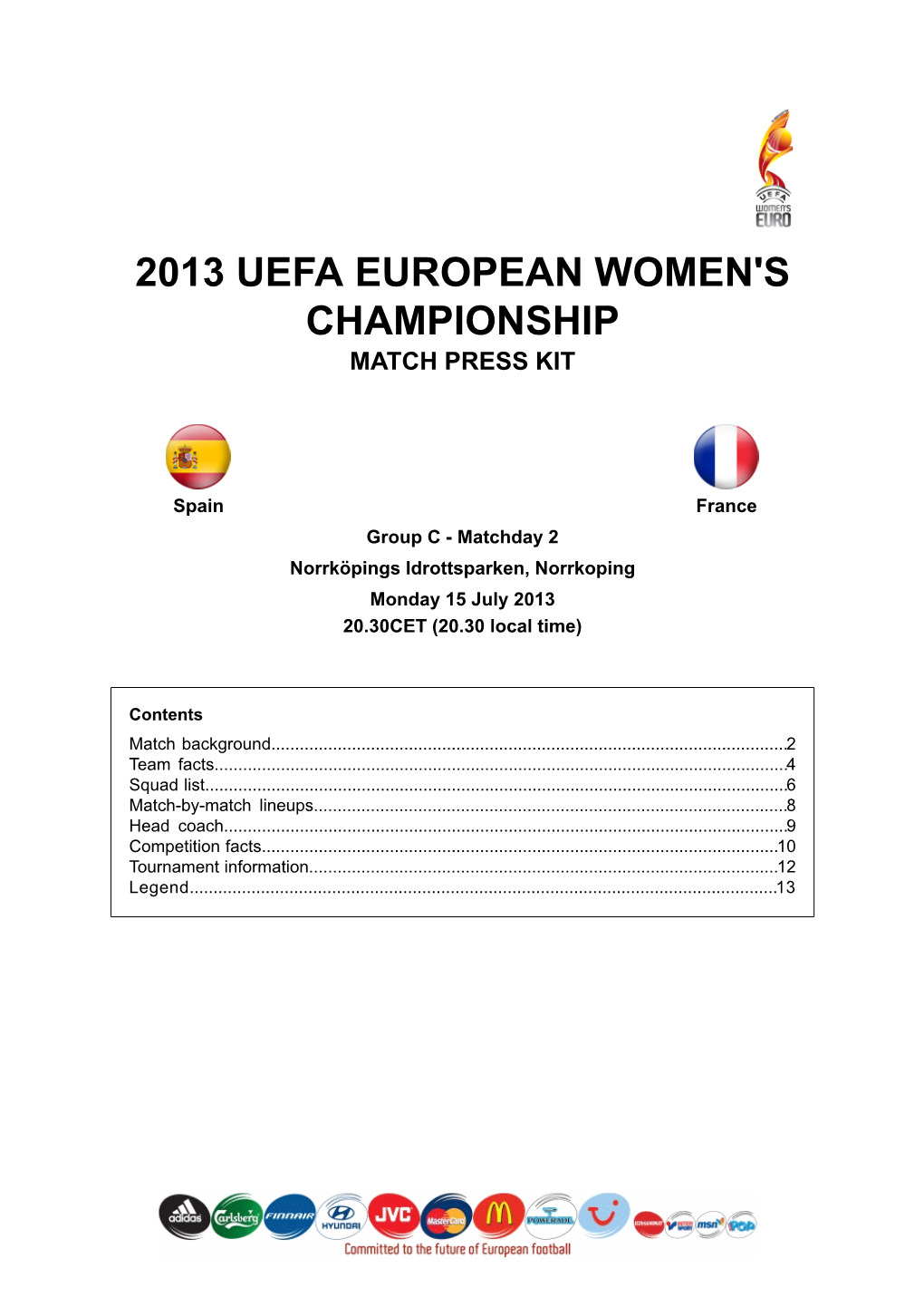 2013 Uefa European Women's Championship Match Press Kit