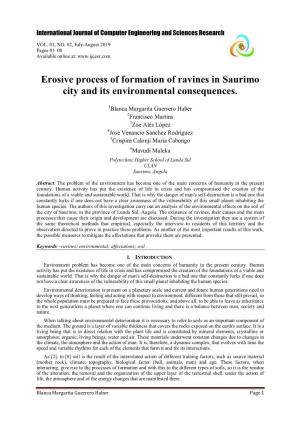 Erosive Process of Formation of Ravines in Saurimo City and Its Environmental Consequences
