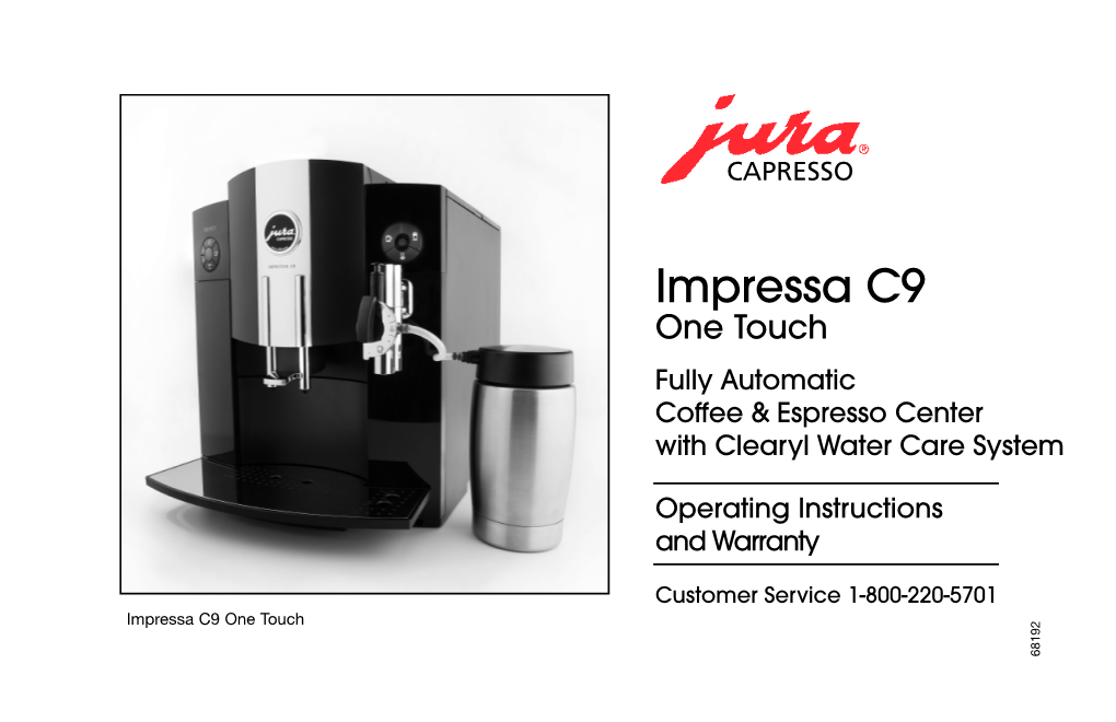 Impressa C9 One Touch Fully Automatic Coffee & Espresso Center with Clearyl Water Care System