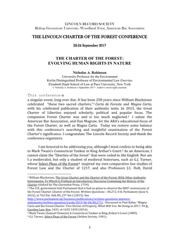 The Lincoln Charter of the Forest Conference