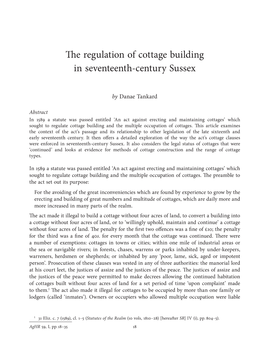 The Regulation of Cottage Building in Seventeenth-Century Sussex