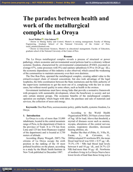 The Paradox Between Health and Work of the Metallurgical Complex in La Oroya