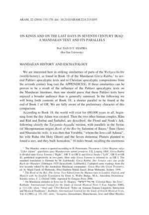 On Kings and on the Last Days in Seventh Century Iraq: a Mandaean Text and Its Parallels