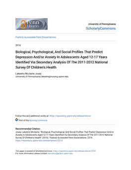 Biological, Psychological, and Social Profiles That Predict Depression