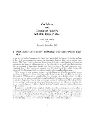 Collisions and Transport Theory (22.616: Class Notes)