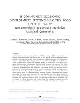 Food Sovereignty in Northern Manitoba's Aboriginal Commun