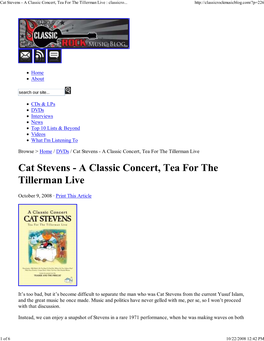 Cat Stevens - a Classic Concert, Tea for the Tillerman Live : Classicro