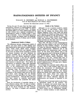 Haematogenous Osteitis of Infancy by Wallace M