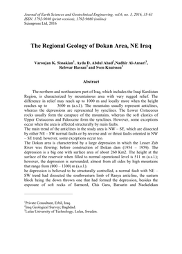 The Regional Geology of Dokan Area, NE Iraq