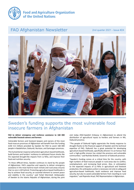 FAO Afghanistan Newsletter, 2Nd Quarter 2021